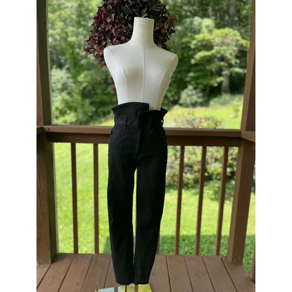 Pistola Size 27 Black High Rise Paperbag Waist Jeans Raw Hem Straight Leg
